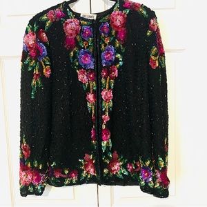 Vintage beaded sequined cardigan jacket evening wedding Easter formal